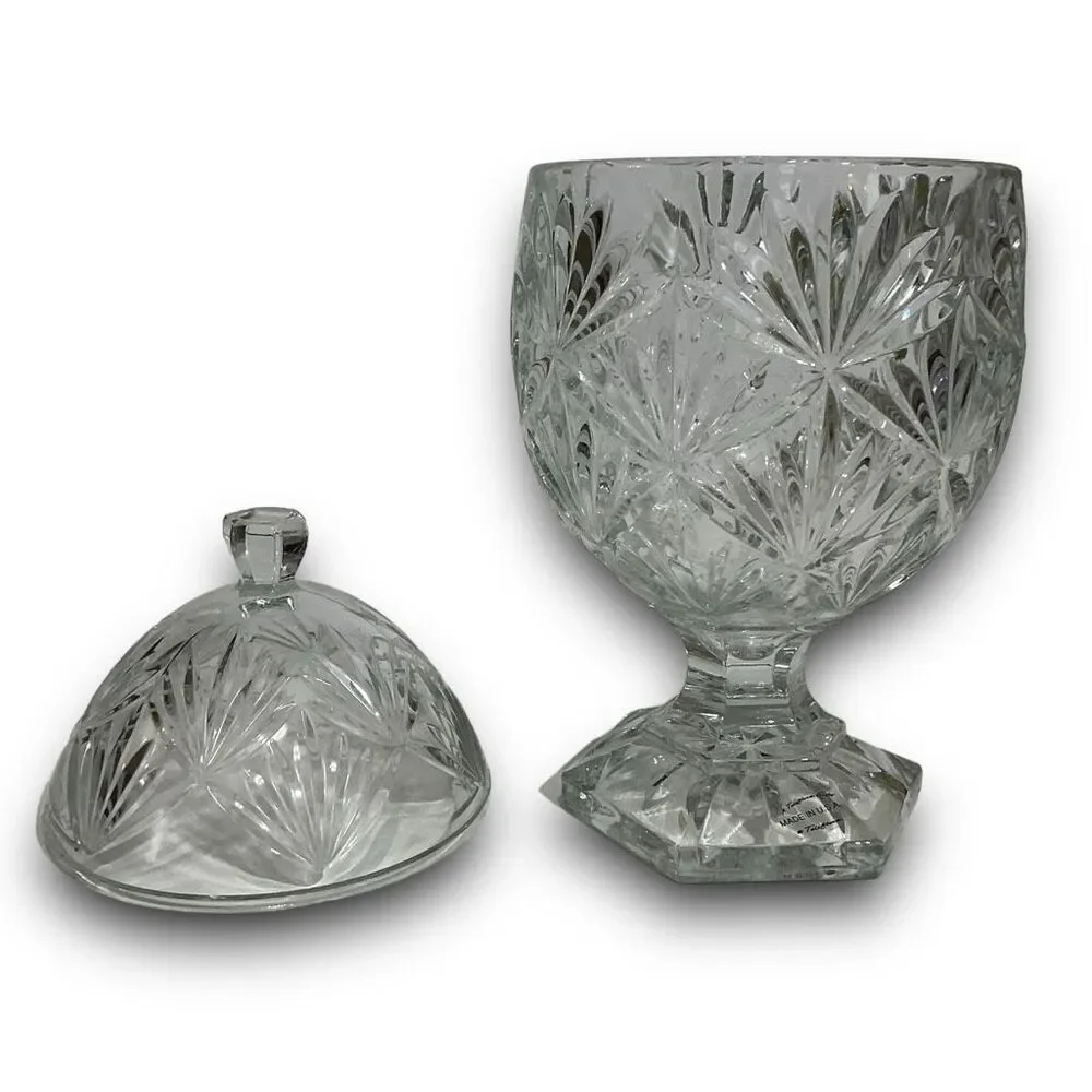 Teleflora Crystal Egg Shaped Pedestal Candy Dish with Lid Jewelry Trinket Dish